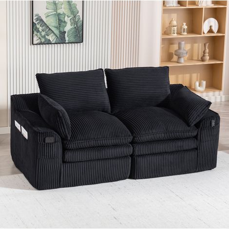 sofá 2 plazas con bolsillos de pana negro OKMYHOME (1/5)