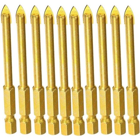 Lot de 10 forets 6 mm en carbure de tungstène avec tige hexagonale plate pour miroir, porcelaine, marbre (1/4)