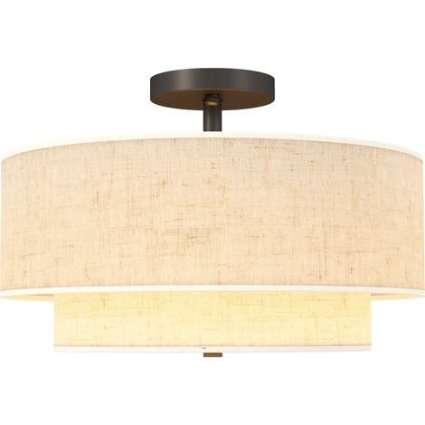 Plafonnier suspendu à 2 abat-jour en tissu crème et métal noir, luminaire de plafond moderne, compatible 3 ampoules E14 LED ou halogène, Ø40 x 26 cm – CHICFURN (1/5)