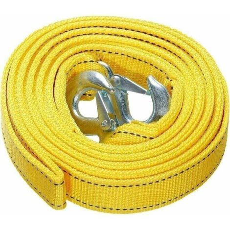 Sangle de remorquage Robuste avec Crochets de sécurité, ,Corde de remorquage en Polyester, Corde de Traction, Jaune 4 mètres, 5 tonnes
