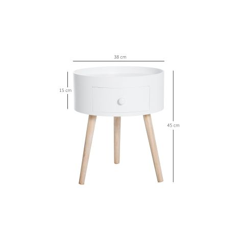 Table basse ronde blanche 38 x 38 x 45 cm avec tiroir et charge jusqu'à 50 kg pour salon et chambre (1/5)
