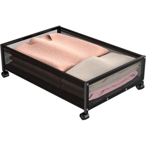 Contenitori neri da posizionare sotto il letto – Set da 2 con rotelle, coperchio e cassetti integrati – Design compatto e scorrevole