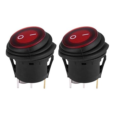 Lntyq Rotes LED-Licht 12 V/24 V Universal 3-poliger runder EIN-AUS-Wippschalter für Auto/Boot, 2 Stück für Ersatzteile (1/5)