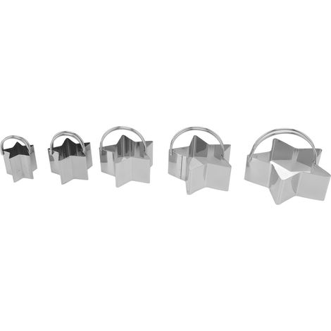Ensemble de 5 emporte-pièces en acier inoxydable en forme d'étoiles pour la pâtisserie maison. (1/5)