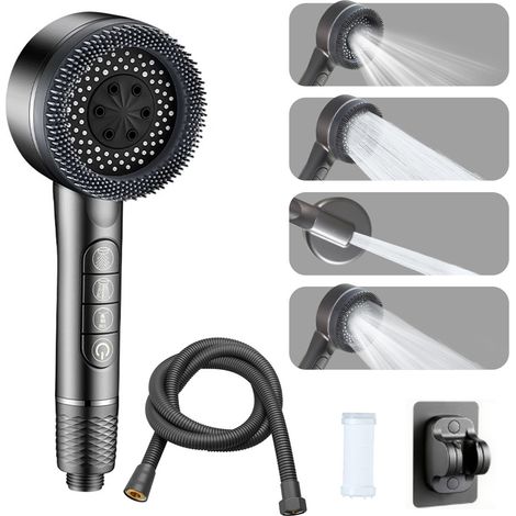 Fuleadture Luxury Grey High Pressure Shower Head Set - Comes with a 1.5m Hose Holder - Easy to Install - Enjoy a Spa Experience at Home (1/5)