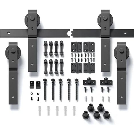 Kit de quincaillerie for Porte de Grange coulissante Pliante de 72 po for 4 Portes, Rail Noir Silencieux et en Douceur, Rouleau en Forme de J (1/5)
