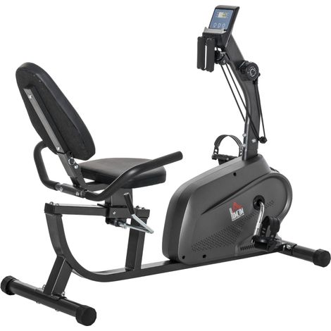 Recumbent Exercise Bike Recovery Exerciser, 8-Level Magnetic Resistance Stationary Bike with Pad Holder, LCD Monitor, for Indoor Cardio Workout, Black