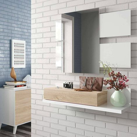 Dmora Mueble de entrada con cajón y espejo, color nogal y blanco brillo, Medidas 75 x 90 x 29 cm, con embalaje reforzado (1/5)
