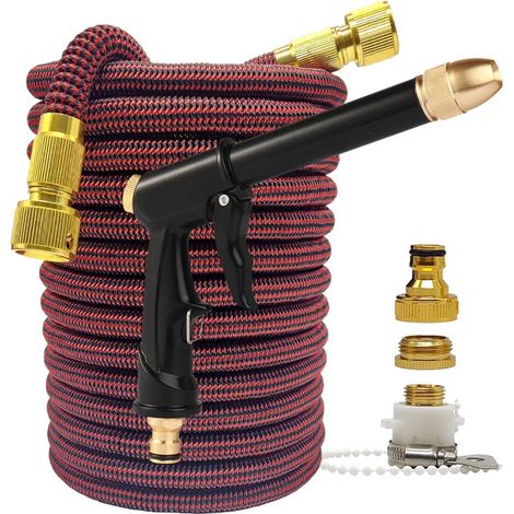 Tuyau d'arrosage haute pression avec pistolet (3-50 pi) de 2,5 à 30 mètres, extensible et flexible, pour l'irrigation du jardin et des exploitations agricoles, le lavage de voiture, avec enrouleur et (1/5)