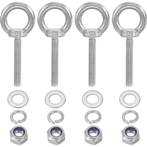 M8 X 50mm Boulon À Œil Avec Écrou, 4 Pièces 304 Acier Inoxydable Boulon À Œil À Épaulement Pour Levage Vis À Filetage Pour suspendu, Argent (1/5)