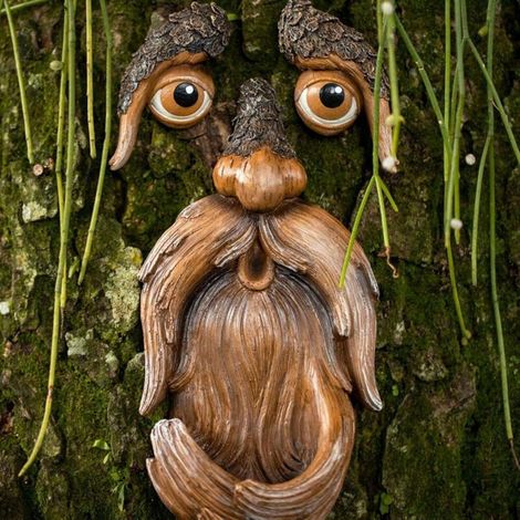 Mangeoire À Oiseaux En Forme De Visage D'arbre - Mangeoire À Oiseaux En Résine - Décoration De Jardin - Sculpture D'arbre - Décoration Amusante Pour L'extérieur 6 X 15 Cm/2.4 X 5.9in (1/4)