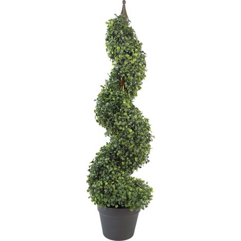 90cm (3ft) Tall Artificial Boxwood Tower Tree Topiary Spiral Metal Top (1/5)