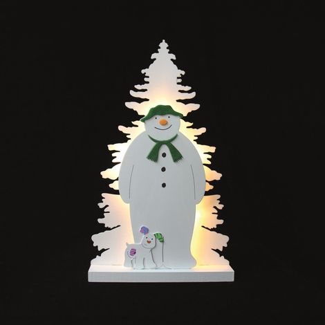 37cm White Wood Snowman Snowdog Light Up Decoration Christmas Table Festive (1/4)