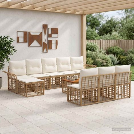 Salon de jardin modulable 11 pièces en poly rotin blanc naturel et crème, 75.8kg - PANGIVO (1/5)