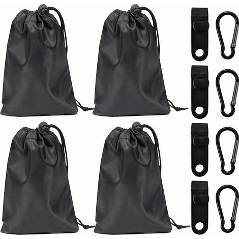 Lot de 4 Sacs de Lestage pour Tonnelle et Tente, Poids de Sable Imperméables 20x25cm avec 4 Pinces à Bâche et 4 Mousquetons, Lestage pour Barnum, Parasol, Rideaux et Nappe Extérieur (1/5)