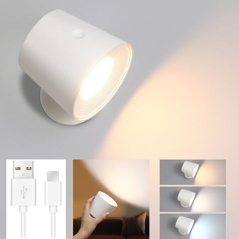 Wandlampe LED Wandleuchte Innen:GBLY Wandbeleuchtung Ohne Stromanschluss mit Schalter Akku Leselampe , Touch Dimmbar Wandlicht Kabellos Wandstrahler Batteriebetrieben , Weiß, 2 Stück