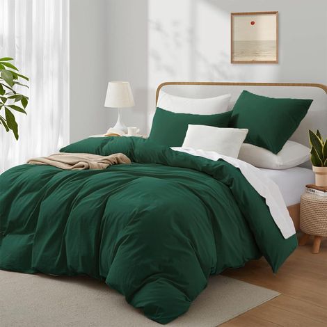 Bettwäsche-Set 155x220 cm Baumwolle Dunkelgrün ÖKO-TEX 4 Jahreszeiten
