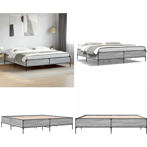 Bettgestell Grau Sonoma 200x200 cm Holzwerkstoff und Metall - Bettes Gestell - Doppelbett - Boxspringbetten - Bettrahmen - Grau - Home & Living (1/5)