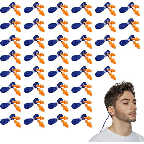 40 Paires Bouchons d'Oreille en Silicone avec Cordon Protection Auditive (1/5)