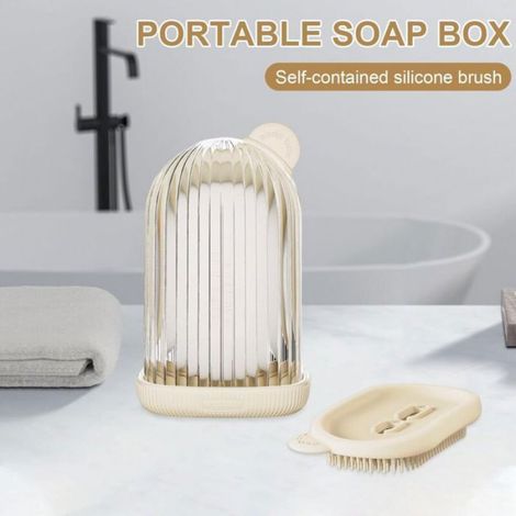 Boîtes à savon de voyage étanches avec brosse silicone, lot de 2 blancs, idéales pour camping salle de sport voyages (1/4)