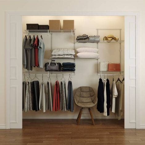 Dressing crémaillère - Étagère mural industriel - Modulables - Blanc - 47 pièces - 2,38x1,22M - SECURY-T