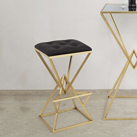 Silla tipo taburete Datipa, Tapizado, Estructura color oro, Metal, 40x40x75h cm Negro (1/5)