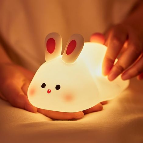 Süßes großes Gesicht Kaninchen Nachtlicht, Adorable LED-Nachtlampe, Silikon dimmbar Kinderzimmer Nachtlicht für Kinderzimmer, Silikon wiederaufladbare Bedside Touch Nachtlichter [Energieklasse A]