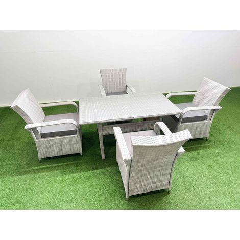 Fimous Rattan Garden Furniture Set with Rectangular Dining Table And Dining Chairs 4 Seater Light Grey Mixed (1/5)