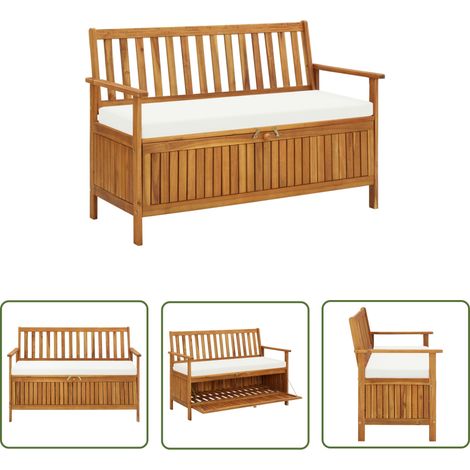 The Living Store Garten Aufbewahrungsbank Akazienholz Massiv 120 x 63 x 84 cm - Gartenzitmöbel - Gartenbank - Holzbank - Akazienholz - Outdoor Möbel (1/5)