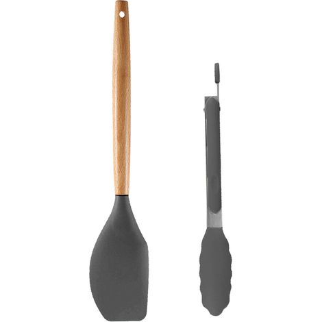 Ensemble Ustensiles Cuisine - Silicone Alimentaire Et Bois Massif - Résistant Chaleur Pour Poêles Antiadhésives - Lot De 2 (1/5)