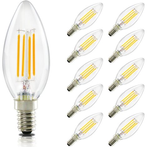 ZMH 10 Pièces Ampoule LED E14: Ampoule Bougie 4W 2700K, Filament Rétro Edison C35, Ampoule Vintage à Économie d'Énergie en Verre, Lumière Chaude - Non Dimmable