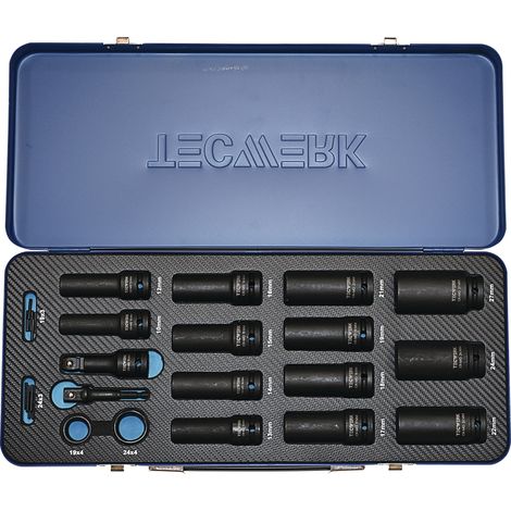 Juego de vasos de impacto largos de 35 piezas de 1/2 pulgada, hexagonales TECWERK (1/2)