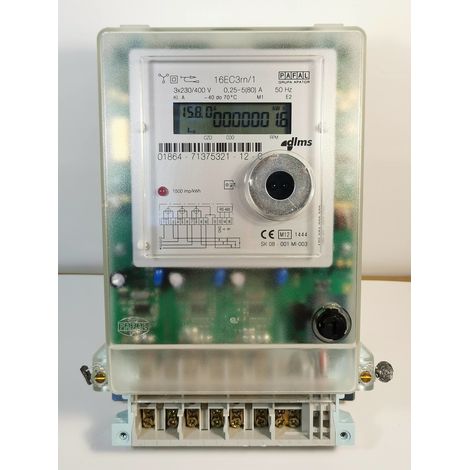 Regenerierter 3-Phasen-Elektronikzähler 16EC3rn 5/80A, Spannung 3X230/400, geeicht (1/5)