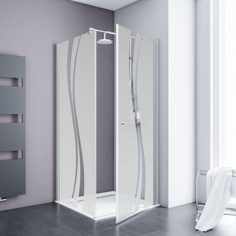 Schulte Eckdusche 90x90x192 cm - 5 mm ESG Dekor Liane, fixil Beschichtung, Alu-Natur, Drehtür mit Seitenwand, Serie Alexa Style 2.0 (1/5)