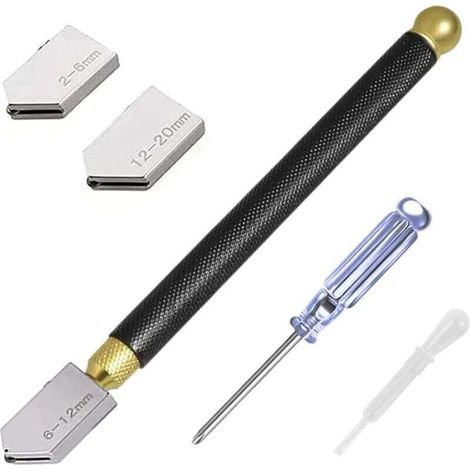 Professioneller Glasschneider im Stiftformat, schneidet Glas von 2 bis 20 mm Dicke, ideal zum Schneiden von Glas, Fliesen, Spiegeln und Mosaiken. 5-teiliges Set. (1/5)