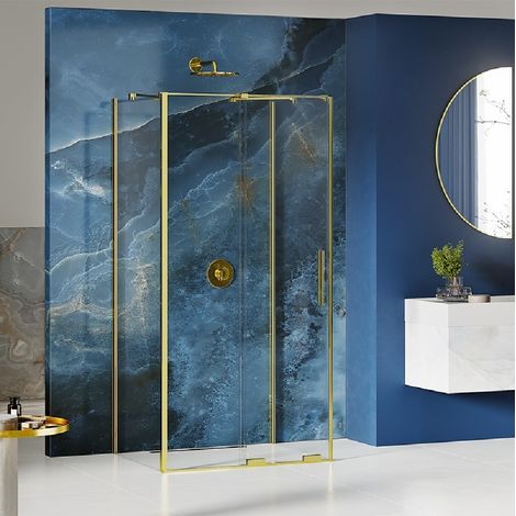Cabine de douche 120x90 coulissante dorée HAWAII GOLD, accès de face (1/5)