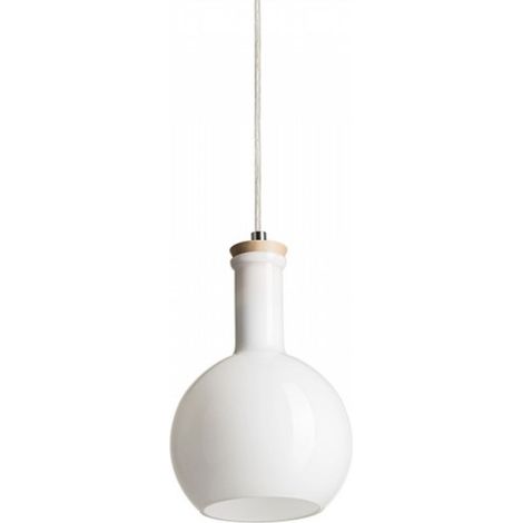Lampadario PULIRE RD a sospensione vetro opalino/legno/cromo 230V E14 28W