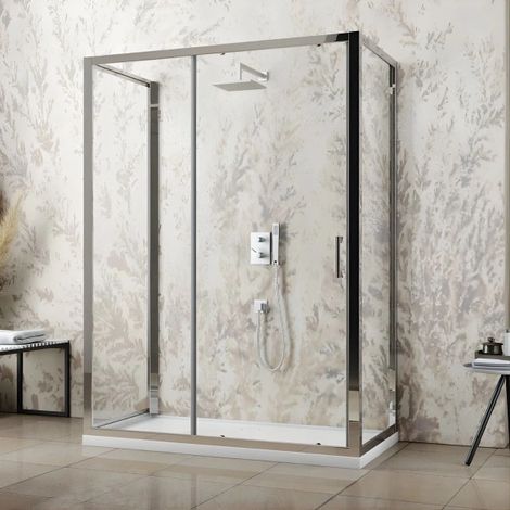 Box doccia 3 lati Nilo 80 x 140 x 80 x h 195 cm con porta scorrevole Silqua by Mobo trasparente spess. 6 mm