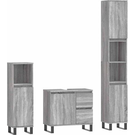 Maison Exclusive - 3-tlg. Badmöbel-Set Grau Sonoma Holzwerkstoff