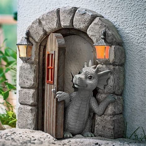 Exquis Résine Cour Dragon Sculpture Dragon Statue Décor À La Maison Fée Porte Jardin Décor Fée Maison Arbre Jardin Ornements (1/5)