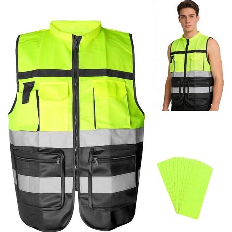 Gilet de Sécurité Réfléchissant Haute Visibilité avec Fermeture Éclair et Poches - Vêtement Avertisseur pour Chantier, Circulation et Vélo Jaune Néon (1/5)