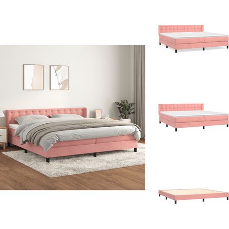 Sommier à lattes de lit avec matelas Rose 200x200 cm Velours - Lit Double - Lit Velours - Lit Rose - Lit Design - Literie (1/5)