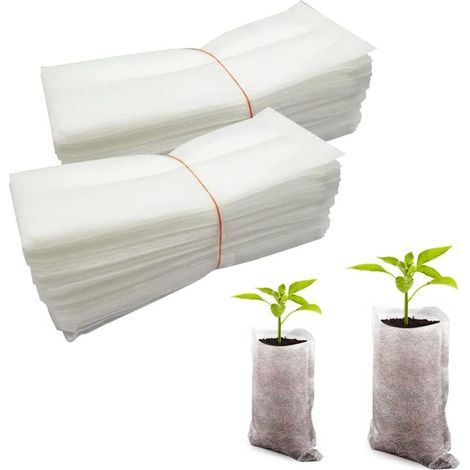 Packung mit 100 biologisch abbaubaren Pflanzsäcken aus Vliesstoff, strapazierfähige Pflanzsäcke für Pflanzen, Blumen und Gärten (18 x 22 cm) (1/5)