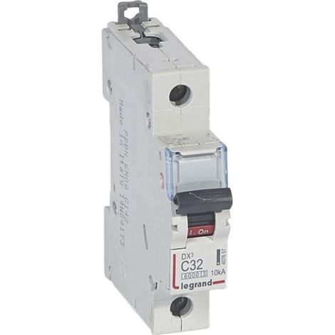 Disjoncteur DX³6000 10kA arrivée haute et départ bas à vis 1P 230V à 400V - 32A - courbe C - 1 module - LEGRAND