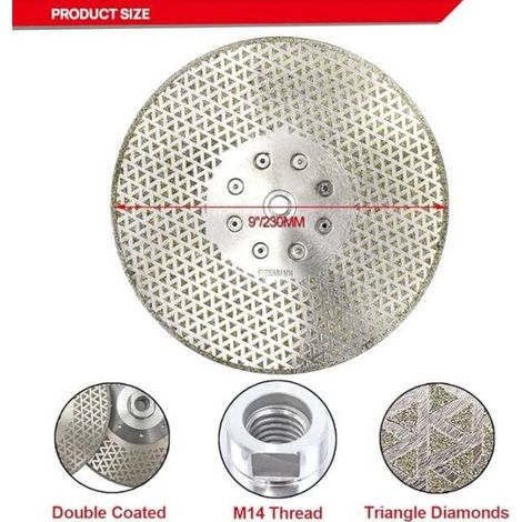 L&H-Cfcahl – Disque diamant pour meuleuse 230 mm – Alésage M14 – Double face électroplaqué – Pour marbre, granit et carrelage