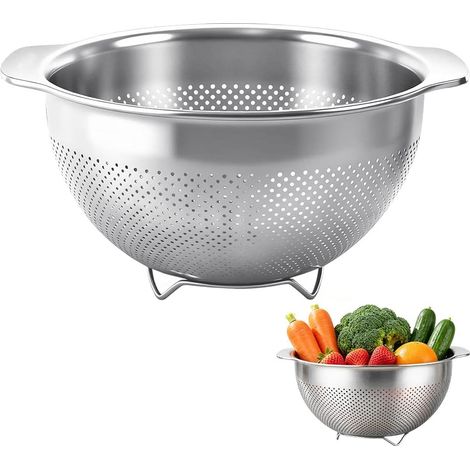 Passoire de cuisine, passoire en acier inoxydable 25 cm, passoire à pâtes avec 2 poignées et pieds, passoire à salade, passoire de cuisine pour vider et rincer la cuisine, les légumes, les fruits, le (1/5)