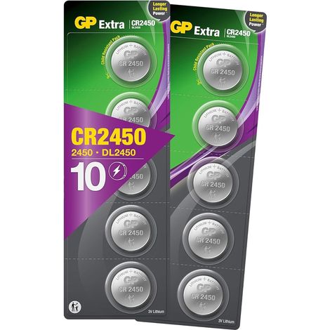 Piles CR2450 Lot de 10 - Batteries CR 2450 Lithium 3V - GP Extra (1/5)