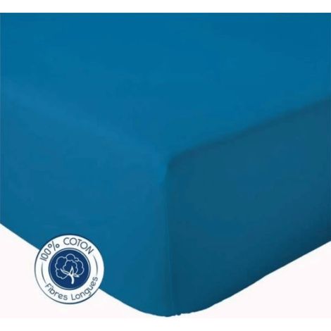 Drap Housse coton bonnet 23 cm fabriqué en France Bleu Encre 140x190 cm