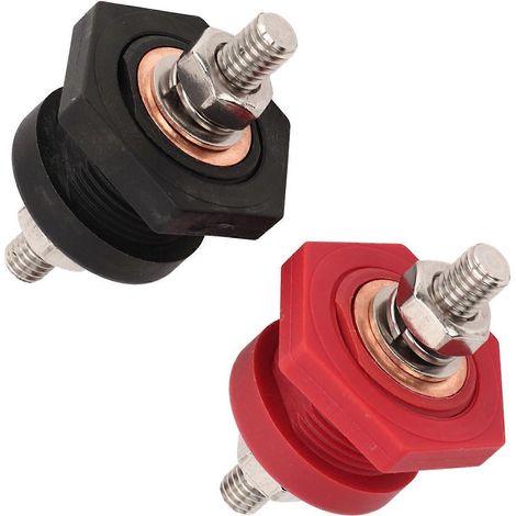 Paar Durchgangs-Batterieklemmen 3/8 Zoll Schwarz Rot 440 A Plus Minus Verbindungsbolzen P
