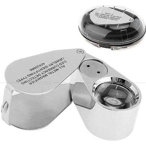 40-fache Faltlupe, transparente Metall-Schmucklupe, tragbare, faltbare Taschenlupe für Juweliere mit LED- und UV-Licht zum Briefmarkensammeln (1/5)